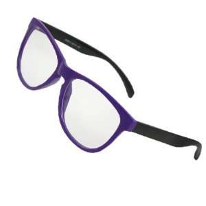  Black Plastic Arms Purple Rim Clear Lens Glasses