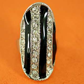 r8529 Size 9 Ladys Chic Black Oval Curl Gemstone Zircon Finger Ring 