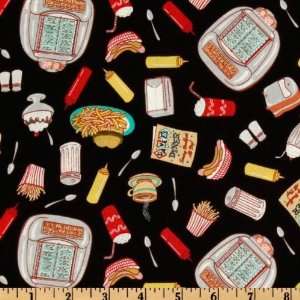  44 Wide Barbaras Diner Food Black Fabric By The Yard 
