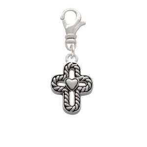   Cross with Rope Border and Heart Clip On Charm Arts, Crafts & Sewing