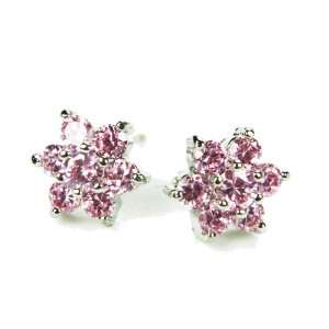  CZ Clump Earrings, Pink Topaz Colored CZs, Post Jewelry