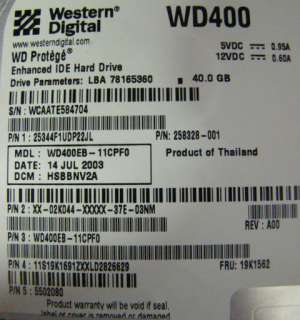 WESTERN DIGITAL WD400 WD400BB HSCHNV2CH 40GB IDE HARD DRIVE WD HD 