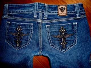 Sang Real by Miss Me Low Rise Stretch Silver Studded Cross Pkt Bootcut 