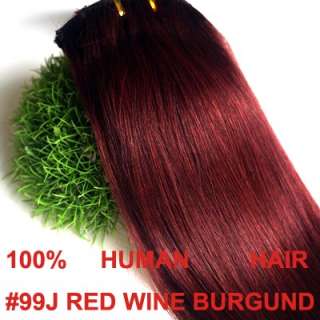 20/50cm clip in human hair extensions red wine burgundy #99J 70g