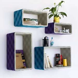 Trista   [Purple & Blue Plaid] Rectangle Leather Wall Shelf 