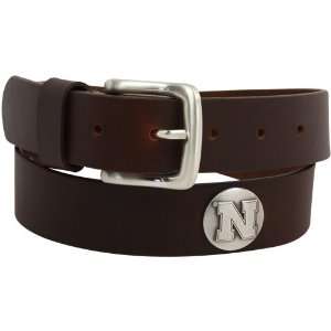   Cornhuskers Brown Leather Brushed Metal Concho Belt: Sports & Outdoors