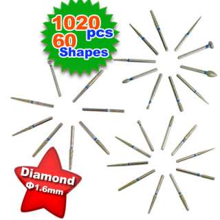 1020x Dental Diamond FG Burs φ1.6mm 60 Different Shapes  