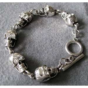  Mens Cool Crystal Alloy Metal Skull Beads Bracelet 