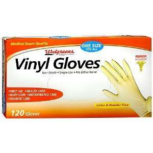  Walgreens Vinyl Gloves, Powder Free, One Size, 120 ea 