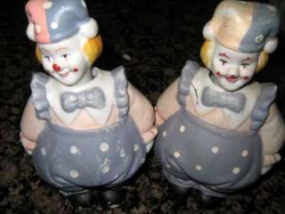 Lot 2 Large Ceramic Bisque Clown Bobble Head Banks  