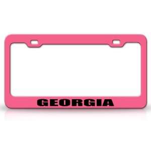 GEORGIA Country Steel Auto License Plate Frame Tag Holder, Pink/Black