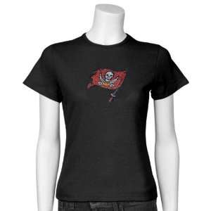  Tampa Bay Buccaneers Ladies Black Rhinestone Logo T shirt 