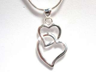Double Heart 925 Sterling Silver Bonded Pendant Necklace   Bonus FREE 