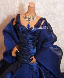 Barbie Silkstone Royalty Royal Blue Satin Charmeuse Gown +  