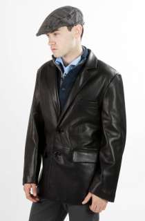 United Face Mens New 2 Button Black Lambskin Leather Blazer Jacket 