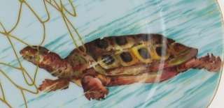 ANTIQUE LIMOGES FRANCE SEA TURTLE FISHING NET CABINET PLATE HAND PAINT 