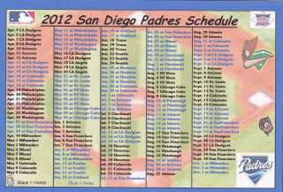 SAN DIEGO PADRES 2012 MLB BASEBALL SCHEDULE FRIDGE MAGNET  