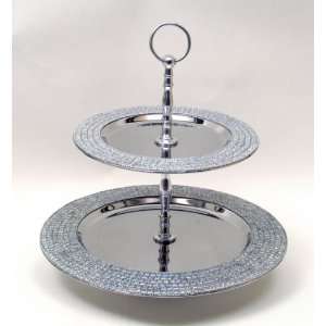   Tier Stainless Steel Dessert Tray with Silver Sequins 