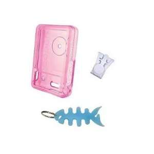 Pink Crystal Hard Case + Belt Clip + Light Blue Fishbone Keychain for 
