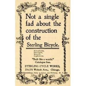  1895 Ad Sterling Cycle Works Bicycle Built Like A Watch 