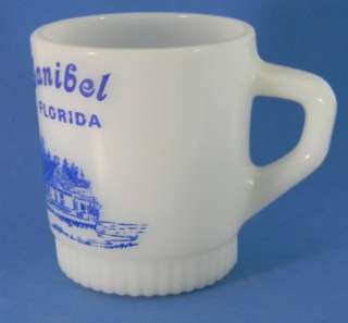 Sanibel Florida Vintage Coffee Mug Fire King Blue on White Anchor 