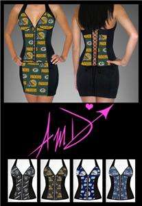 PICK FROM ALL 32 TEAMS SEXY NFL CUSTOM MADE HALTER CORSET & STRAIGHT 