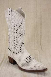 NEW Frye Daisy Duke Perforated Leather Western White Cowboy Boots size 