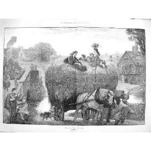  1881 Hay Cart Farming Agriculture River Horses Dog