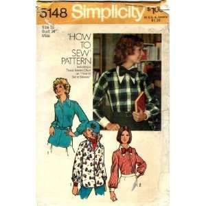  Simplicity 5148 Sewing Pattern Misses Shirt & Bow Tie Size 