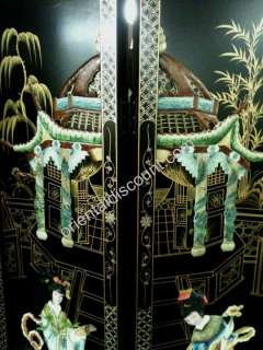   Chinese Lacquer 4 Panel Screen / Room Divider, Dancing Beauties Design
