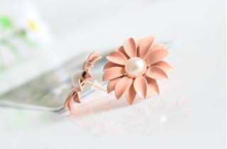   Fashion Cute Lovely Gift Pearl Pink Petal Flower Earrings Dangler