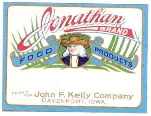 Early 1900s Jonathon Brand Food Label Davenport,Iowa  