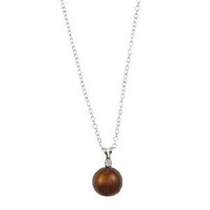  Sterling Silver Chocolate FW Pearl and Diamond Necklace (8 