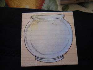 Rubber Stamp Fish Bowl Empty Detailed Scene Design Glass Clear Classic 
