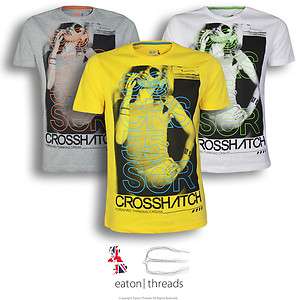 Mens Crosshatch T Shirt Printed Crew Neck Top Sizes S M L XL Gosford 