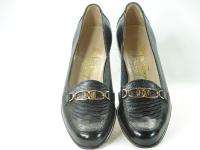 SALVATORE FERRAGAMO Boutique Black Textured Horsebit Loafers Flats 7 