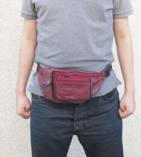 Deep Red New Leather Fanny Pack Belt Waist Hip Bag H103  