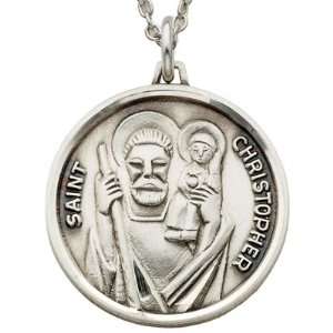  3/4 Sterling Silver Hand Engraved St. Christopher Medal 