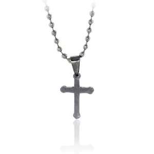    Inch Cross Pendant Beaded Chain Necklace Jewellery   Silver Jewelry