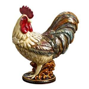 Grasslands Road Cucina Rich Color Ceramic Rooster On Roped Pedestal 