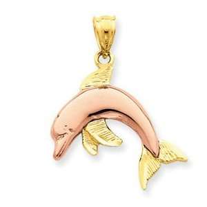  14k Two tone Gold Dolphin Pendant: Jewelry