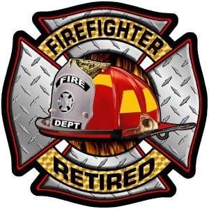: Firefighter Decal/Sticker   4x4 Diamond Plate Firefighter Retired 