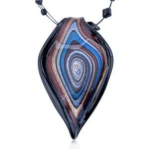  Murano Glass Black Red Blue Growth Ring Pendant Necklace 
