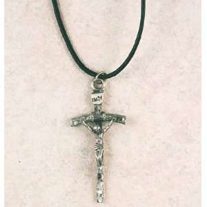  Pewter Papal Crucifix on Cord 