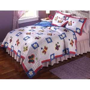  Butterfly Girls 3 Pc Twin Quilt Sham and Pillow Set 