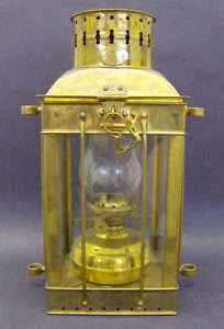 Vintage Brass & Glass Neptune Oil Burning Ship Lantern  