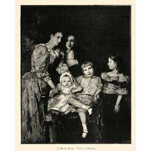  1899 Wood Engraving Family Group Painting Children Mother 