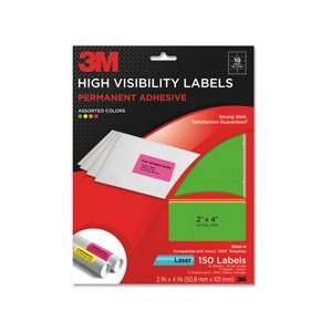  High Visibility Labels,Laser Paper,2x4,150/PK,Ast Neon 
