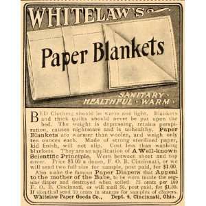  1906 Ad Whitelaw Paper Goods Company Blankets Sanitary 