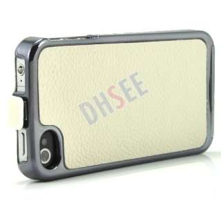 New Luxury White Flip Leather Chrome Case Cover for iPhone 4 4S  